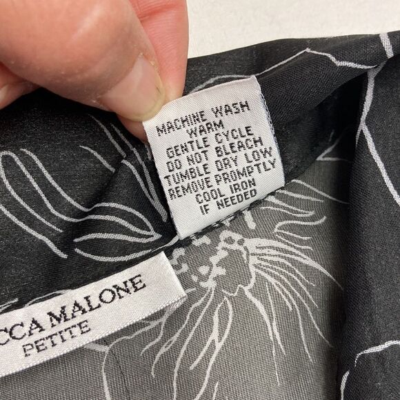 Rebecca Malone Blouse SZ PL Sheer Black and White Floral Lightweight Flowy Fit - Picture 6 of 12